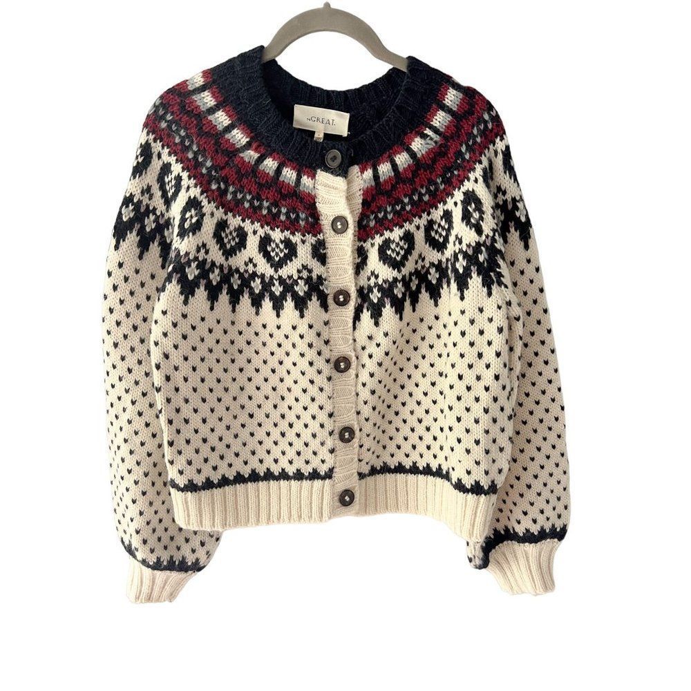 THE GREAT. Cream and Black Patterned Cardigan - Picture 5 of 14